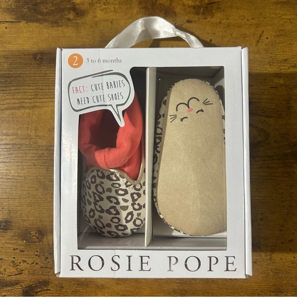 Rosie Pope Kids Playful Leopard Print Infant Crib Shoes NEW 2 3-6M